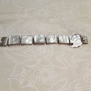 Pearl-like stones and pewter bracelet